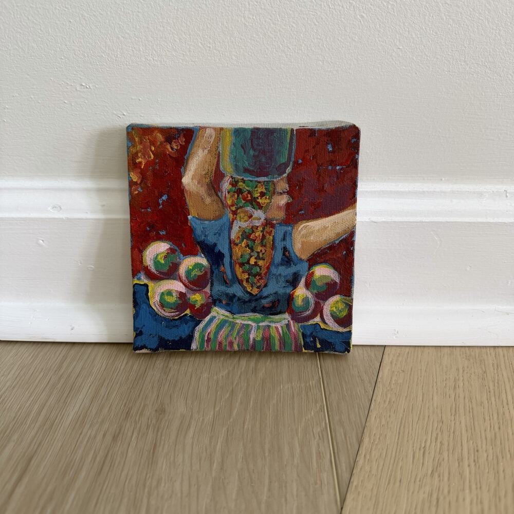 Vibrant 5” X 5” Original Painting Of Woman On Canvas Art